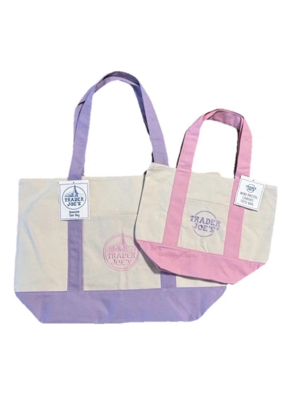 TRADERS JOE SET Canvas Tote Bag Set in Pink and Purple
